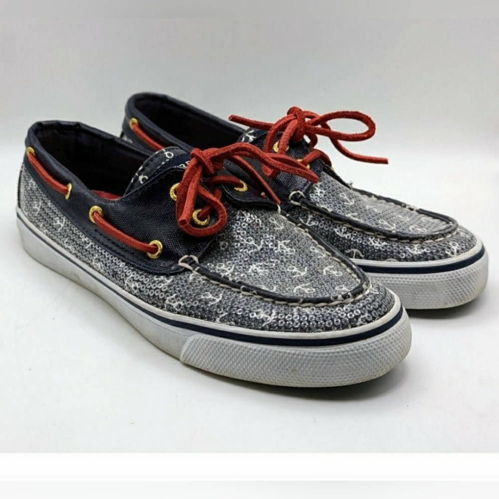 Sperry Top Sider Sequin Anchor Bahama Boat Shoes, sz 7.5, EXCELLENT cond…